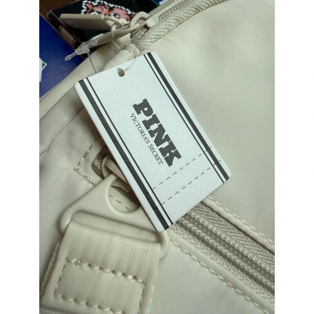 Victorias Secret PINK Cream Nylon Sling Bag Crossbody Backpack New